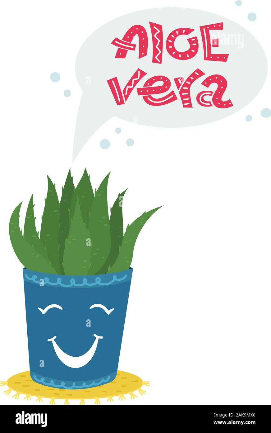 Aloe Vera en un bote azul. Inicio plantas medicinales. Ilustración  vectorial creativa con las letras Imagen Vector de stock - Alamy