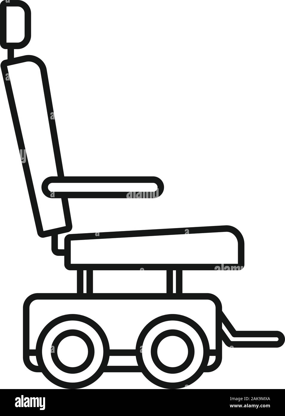 Potencia del motor icono en silla de ruedas. Esquema de alimentación motor silla icono vectoriales para diseño web aislado sobre fondo blanco. Ilustración del Vector