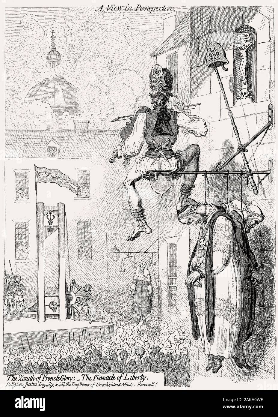 Caricatura en la ejecución de Luis XVI, el cenit de la gloria francesa, James Gillray, 1793 Foto de stock