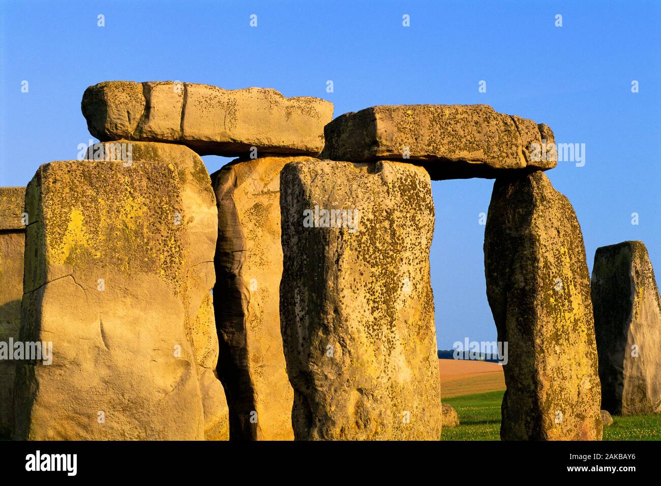 Megalith famoso círculo de piedra de Stonehenge, Wiltshire, Inglaterra, Reino Unido. Foto de stock
