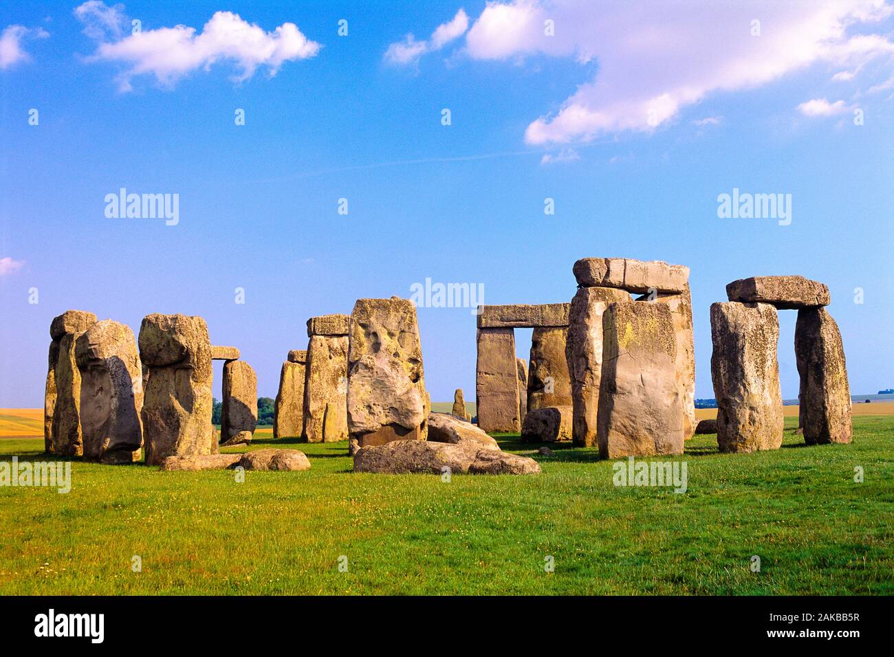 Megalith famoso círculo de piedra de Stonehenge, Wiltshire, Inglaterra, Reino Unido. Foto de stock