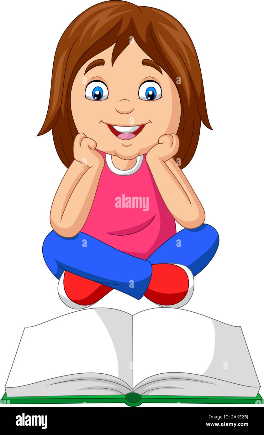 Niña de dibujos animados leyendo libro abierto sentado en el piso Imagen Vector de stock - Alamy Niña de dibujos animados leyendo libro abierto sentado en el piso Imagen Vector de stock - Alamy