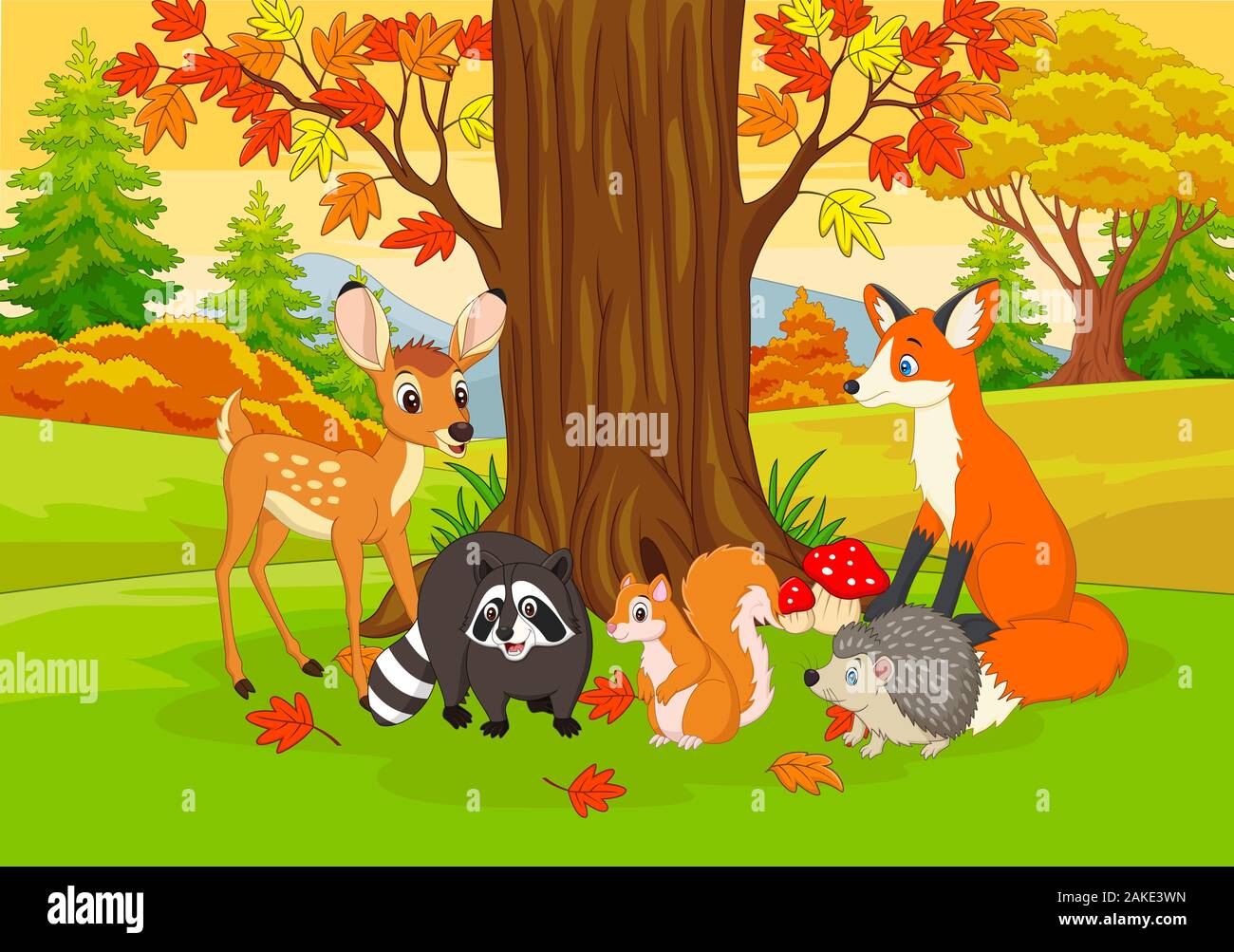 Cartoon animales salvajes en el bosque de otoño Imagen Vector de stock -  Alamy