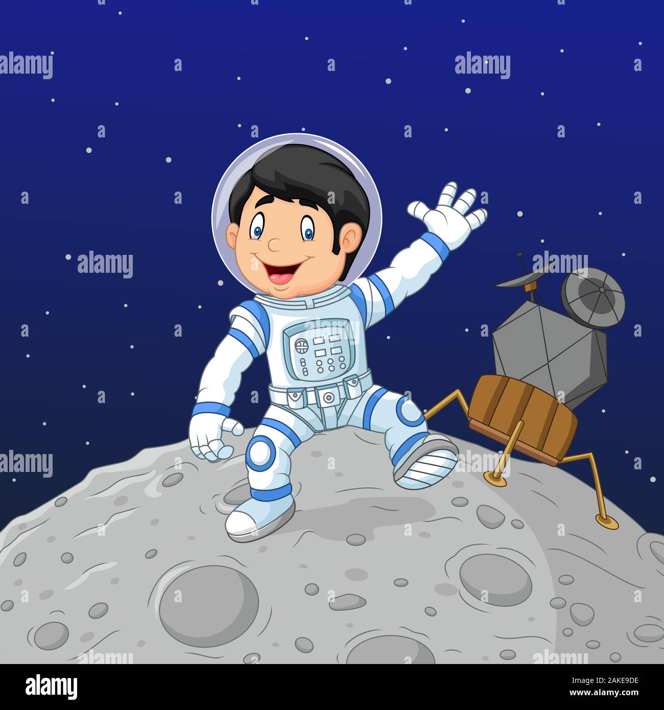 Cartoon chico astronauta en la luna Imagen Vector de stock - Alamy