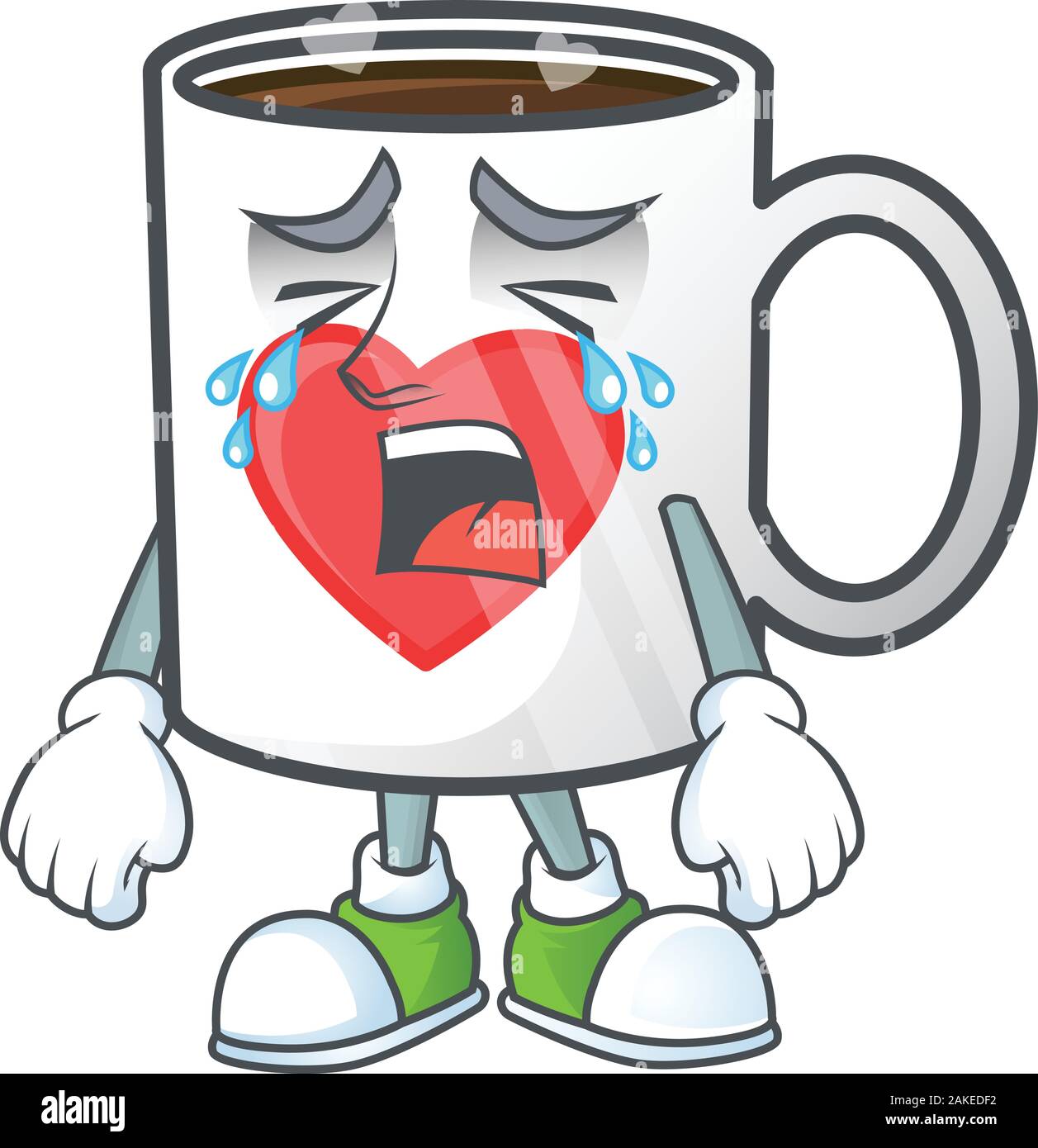 Triste de la taza de café estilo mascota de dibujos animados de amor Imagen  Vector de stock - Alamy
