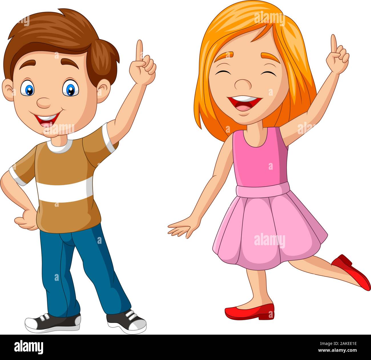 Niño y niña de dibujos animados mostrando el número uno Imagen Vector de  stock - Alamy