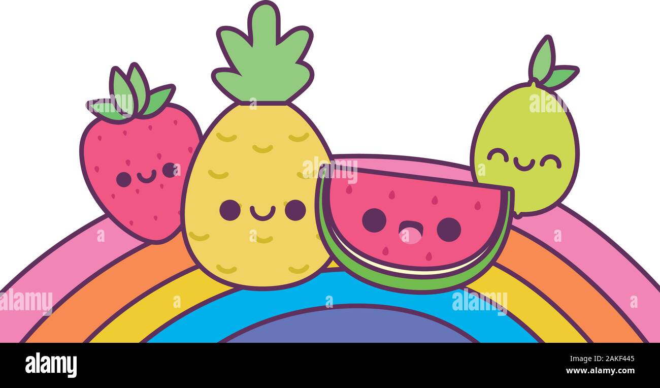 Rainbow y frutas dibujos animados diseño, Kawaii expresión lindo y divertido tema de carácter emoticono ilustración vectorial Imagen Vector de stock - Alamy Rainbow y frutas dibujos animados diseño, Kawaii expresión lindo y divertido tema de carácter emoticono ilustración vectorial Imagen Vector de stock - Alamy