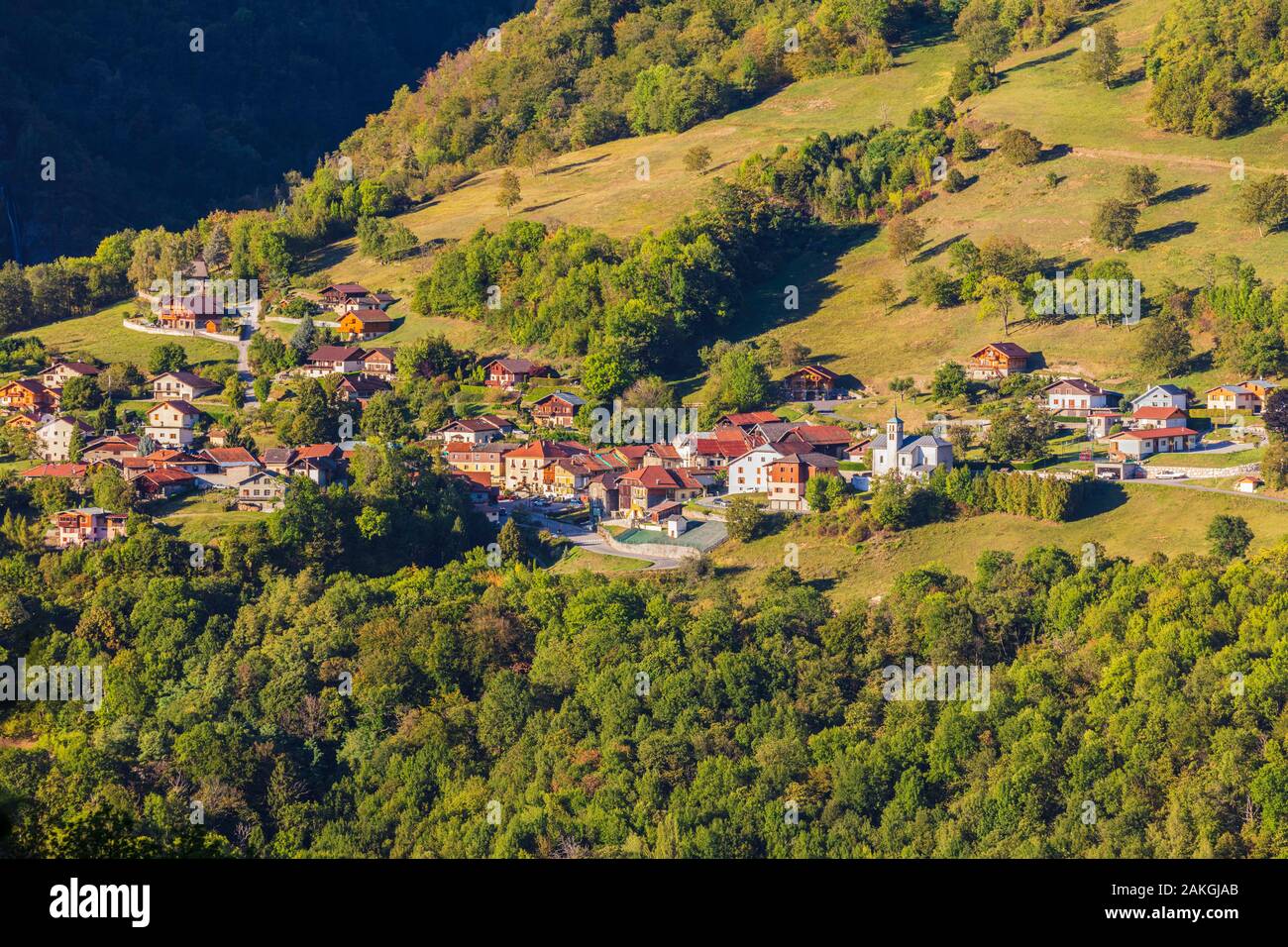 Francia, Savoie, Grand-Aigueblanche, Saint Oyen, valle de Tarentaise Foto de stock
