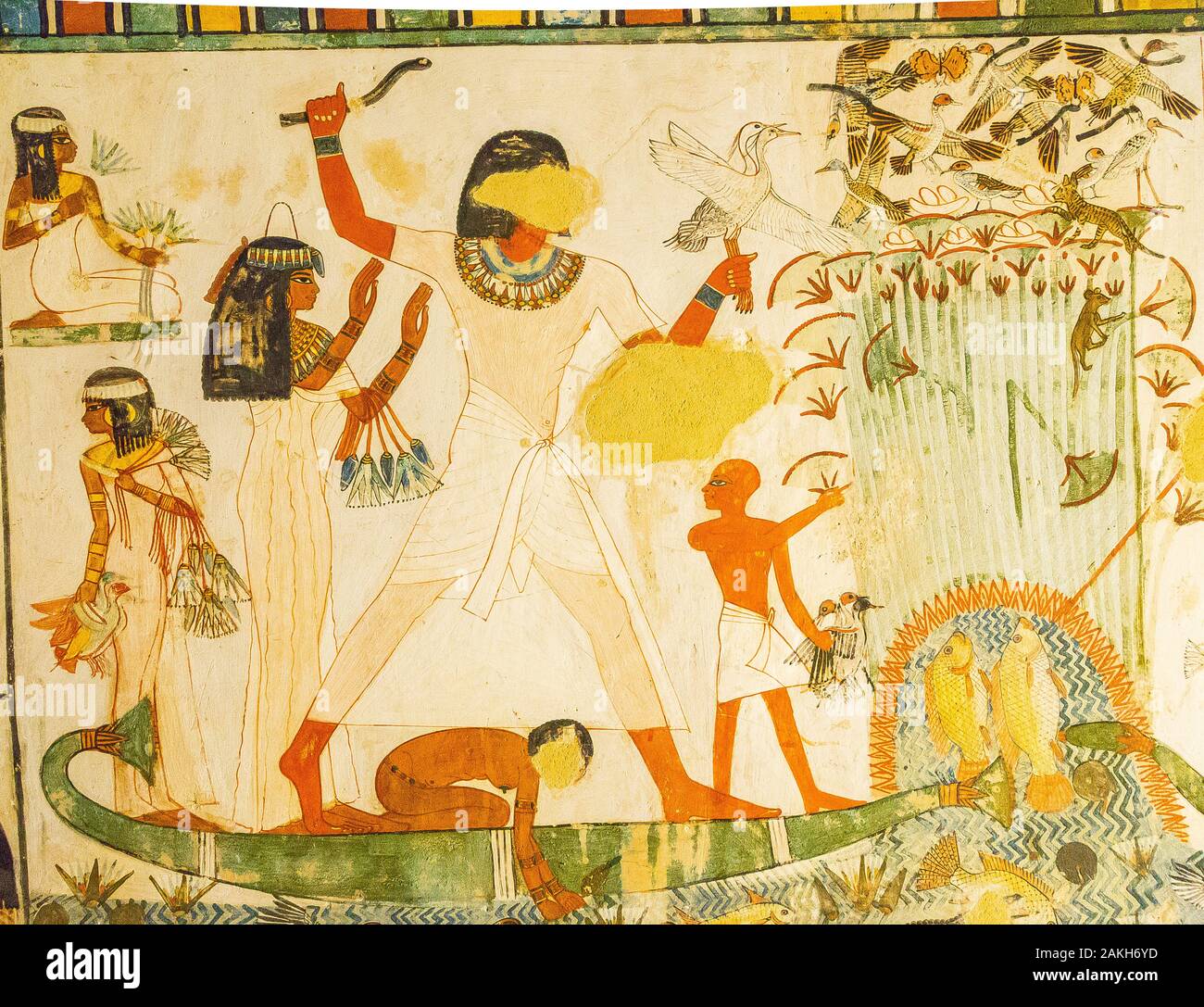 Patrimonio Mundial de la UNESCO, de Tebas en Egipto, El Valle de los Nobles, tumba de Menna. Una famosa escena, la caza en los pantanos. Foto de stock