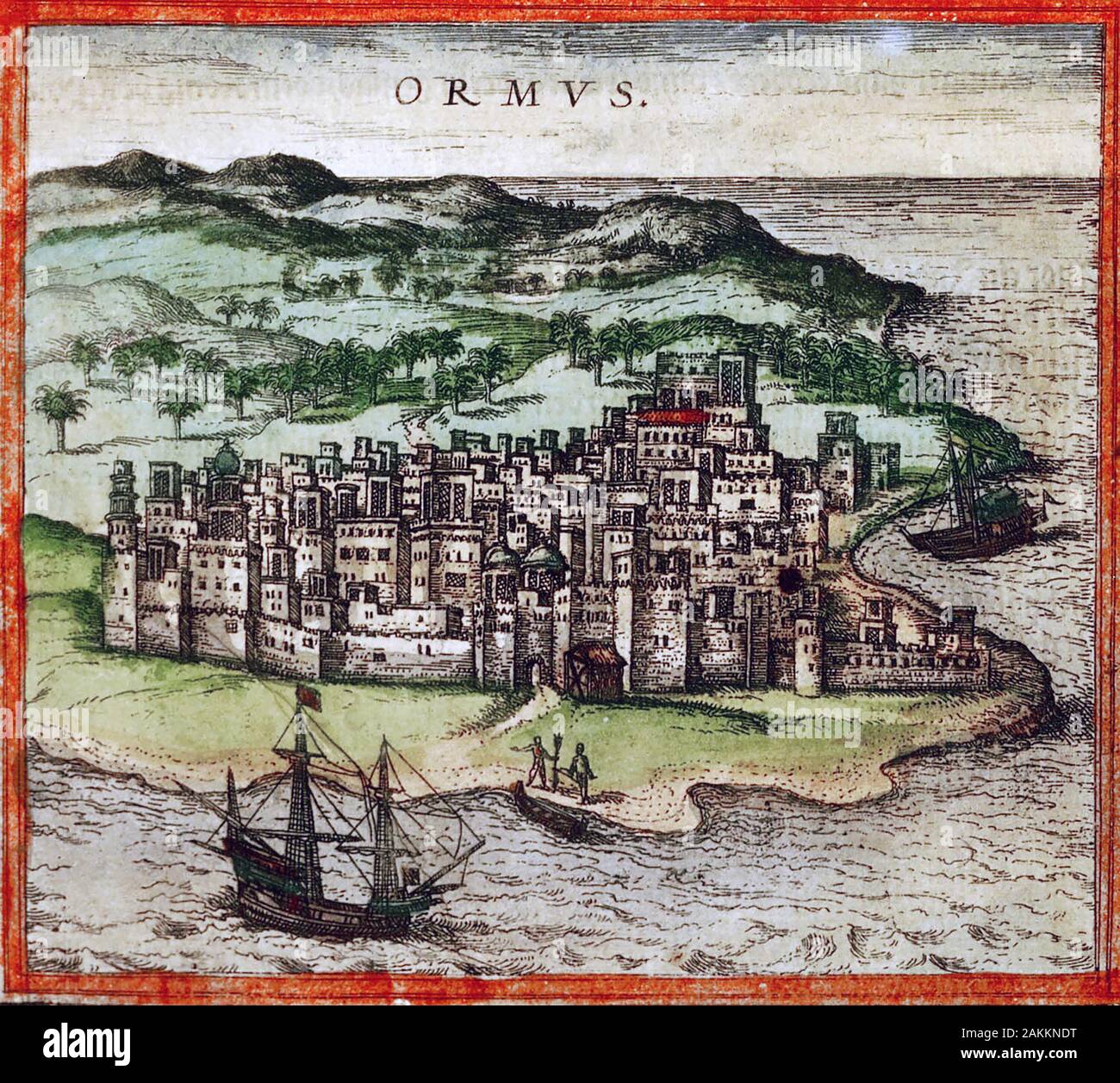 Ormuz, Irán de Braun & Hogenberg's Civitates Orbis Terrarum, publicado en 1572 Foto de stock