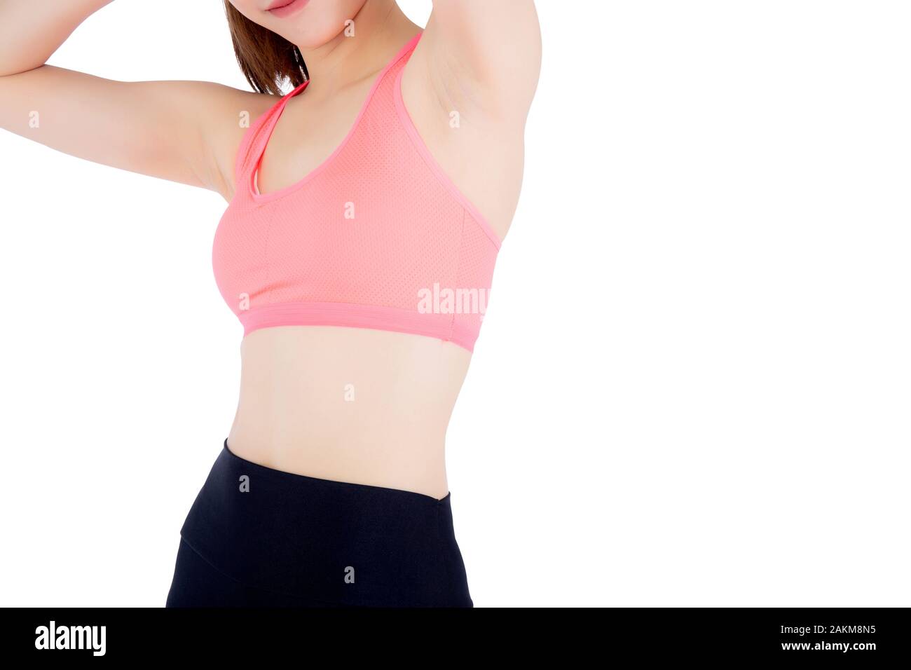 Closeup mujer asiática vestir ropa deportiva hermoso cuerpo dieta con  montar aislado sobre fondo blanco, modelo chica ejercicio para bajar de  peso slim con calorías, h Fotografía de stock - Alamy