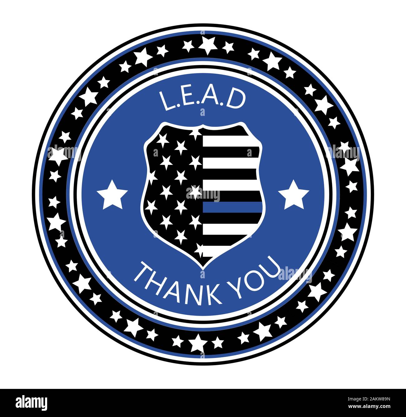 Día de Reconocimiento a la aplicación de la Ley es celebreted en EE.UU. el 9 de enero de cada año. La policía shild con bandera estadounidense y L.E.A.D. lema. Vector plana con estrellas Ilustración del Vector