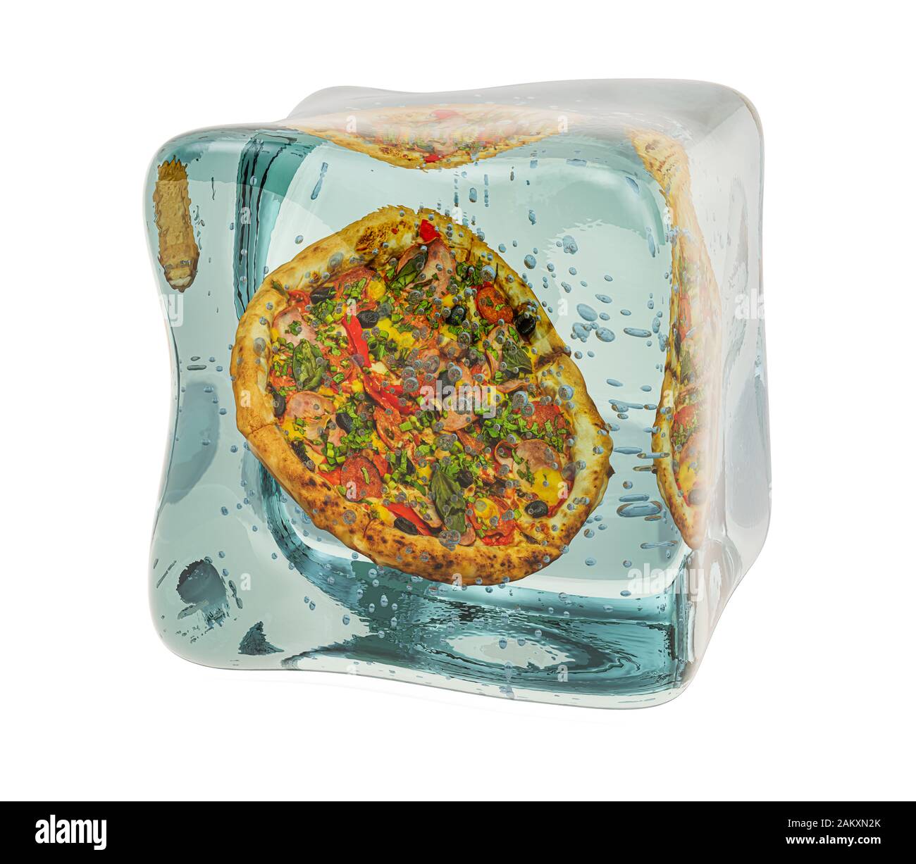 Pizza congelada en el cubo de hielo, 3D rendering aislado sobre fondo  blanco Fotografía de stock - Alamy