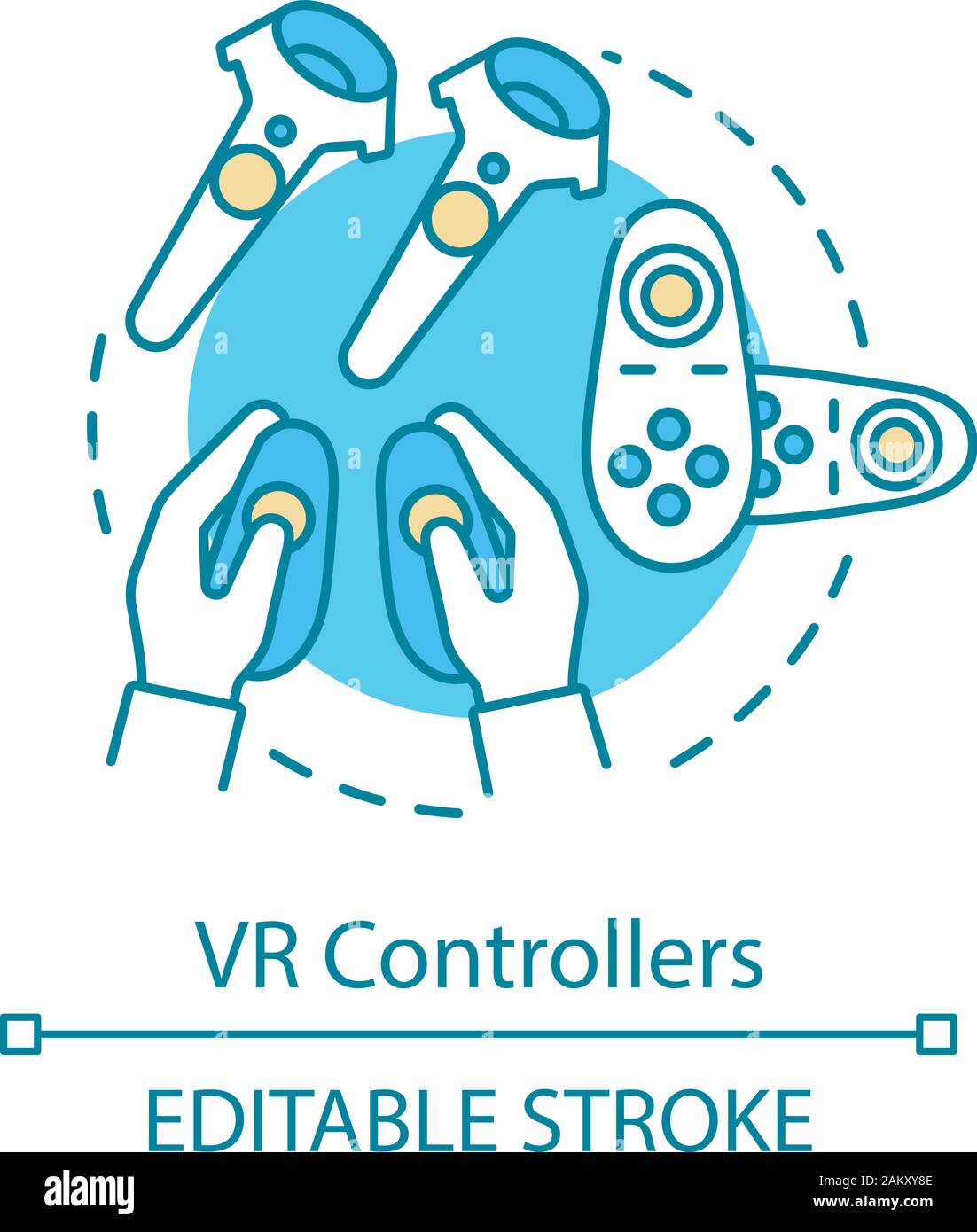 Controladores de VR concepto icono. Gadget de realidad virtual. VR, consola  de juegos, control remoto. Gamepad de realidad virtual, controladores idea  línea delgada ilustración Imagen Vector de stock - Alamy