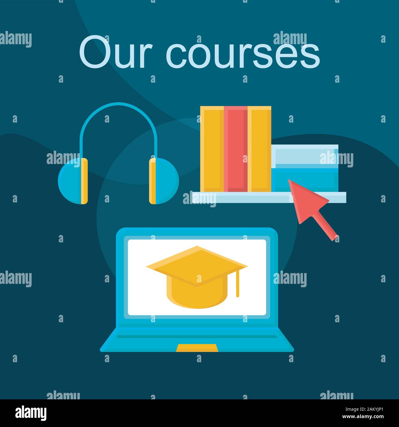 Cursos Online Flat Concepto Vector Icono E Learning Idea Cartoon Ilustraciones En Color El