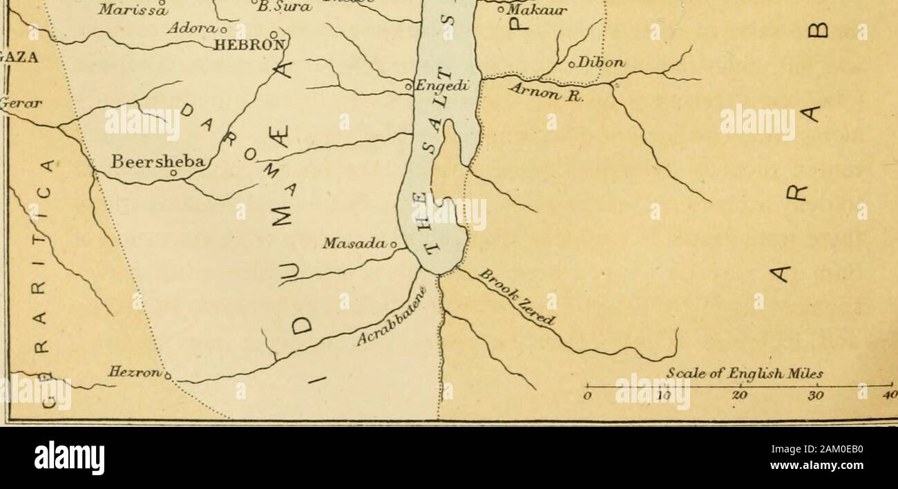 Palestina: su geografía histórica : con índice de mapas topográficos y . i~rGincea f °PeUa, SAM UN Ro I UN Bethidui JEnxtixo Sycharr~^Sahin: EJECHEM™7 ^2^ Fondekt Acrabi Requeb,- V •ArotiP ^-^ XAzmaveth M* 0Betania^tchxa-ias ^^u^ ^ ,Zerkcv **! B.SaeUs Nimra &gt;0 °Abno luladelphia£BaSl° B.Hari Hesbón oBaal oliihon MeonJfQ_. º°n,R.. £&lt;hnbviyh.- T..t 7. C7/D"fc. P"C.Conae^.P.E.-D"t, capítulo IX PALESTINA DEL NUEVO TESTAMENTO. (Ver Mapa V.) divisiones territoriales. ioo. Una comparación de mapas II. y V. mostrará los cambios enla divisiones territoriales de la tierra que siguió a la cautividad Foto de stock