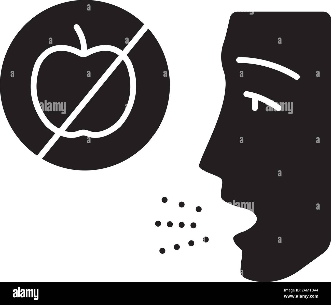 Alergia a frutas glifo icono. Intolerancia a los alimentos. Derechos