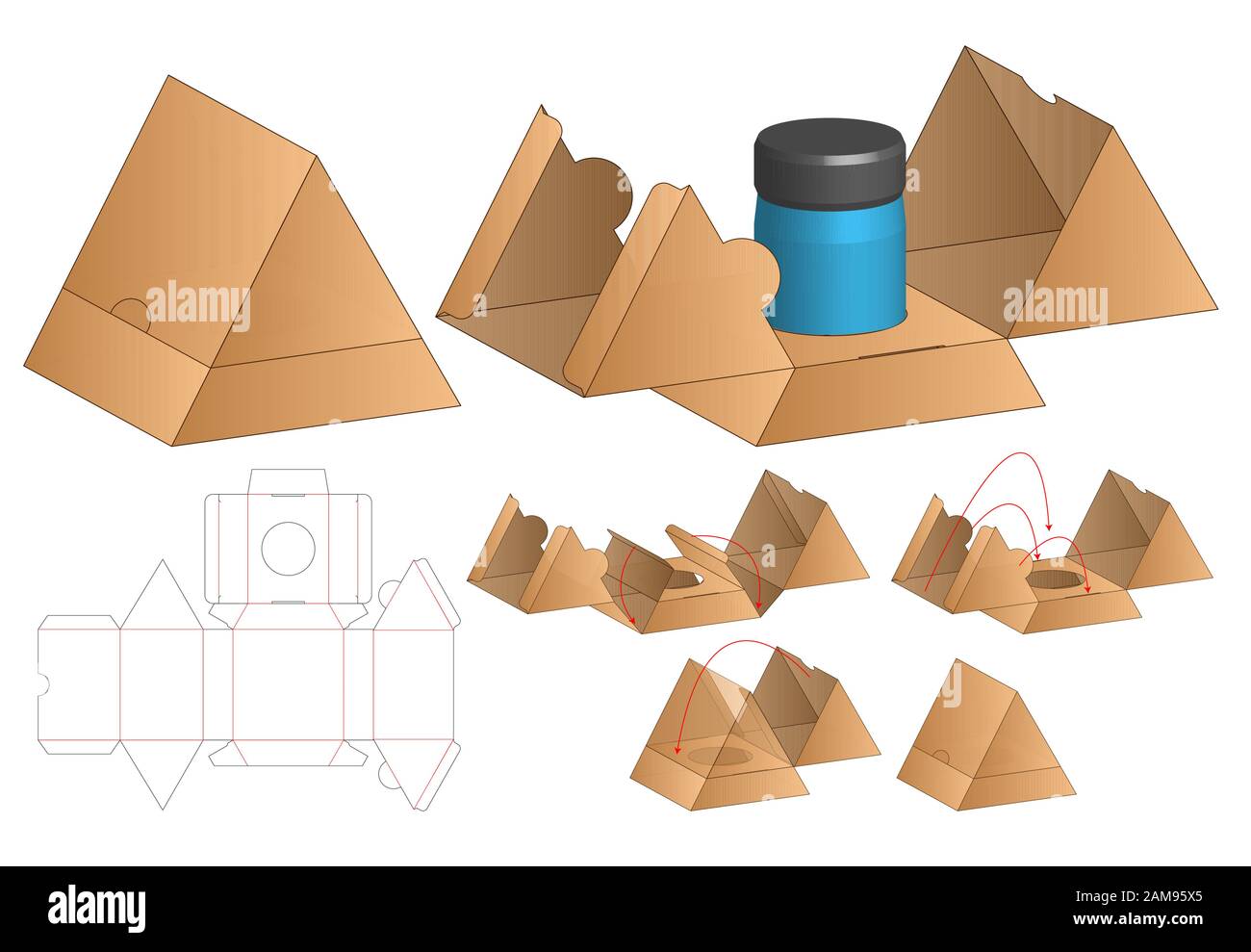 Diseño de plantilla de troquelado de embalaje de caja triangular. maqueta  3d Imagen Vector de stock - Alamy