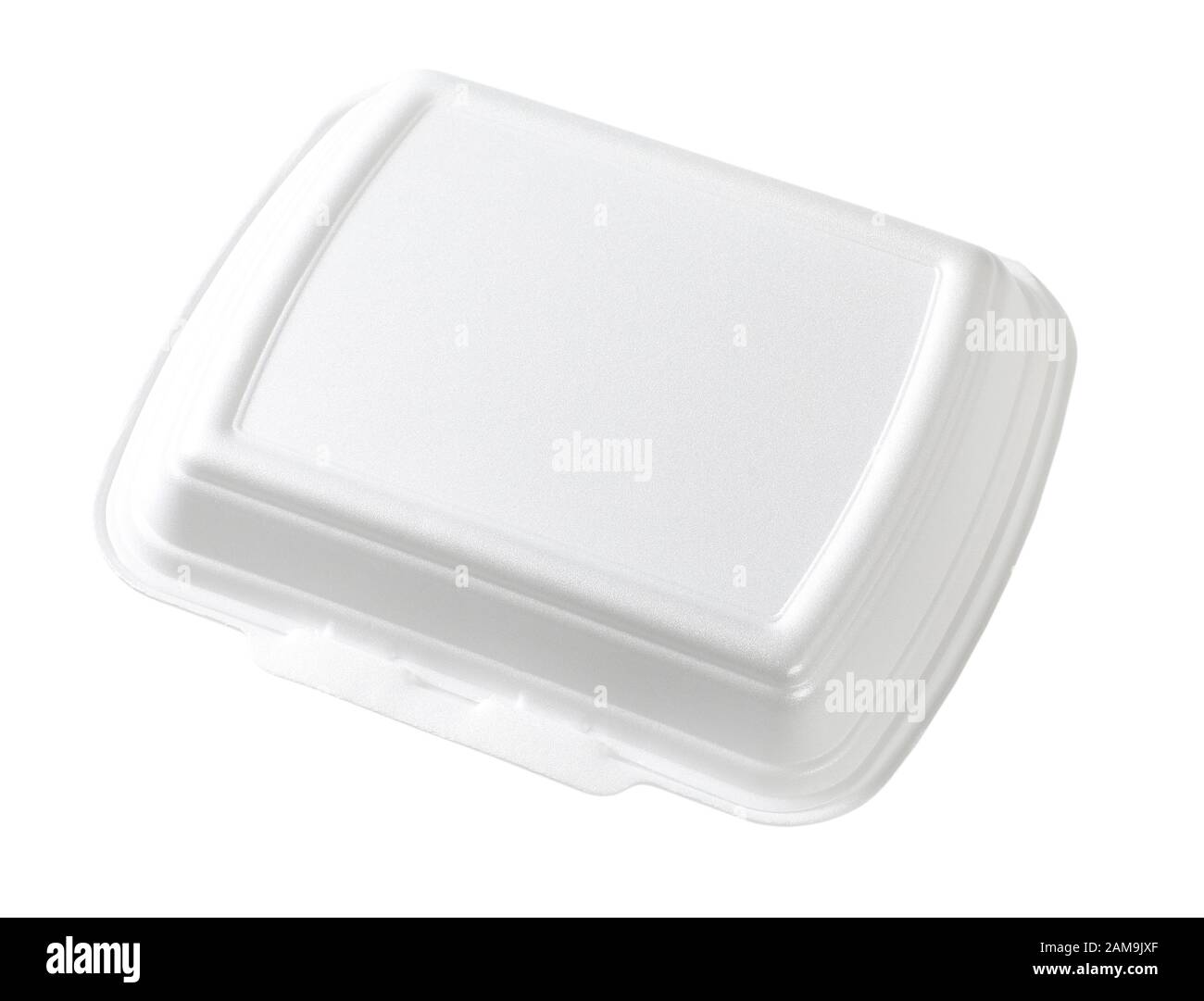 La caja de comida rápida de poliestireno blanco sobre fondo blanco. Foto de stock