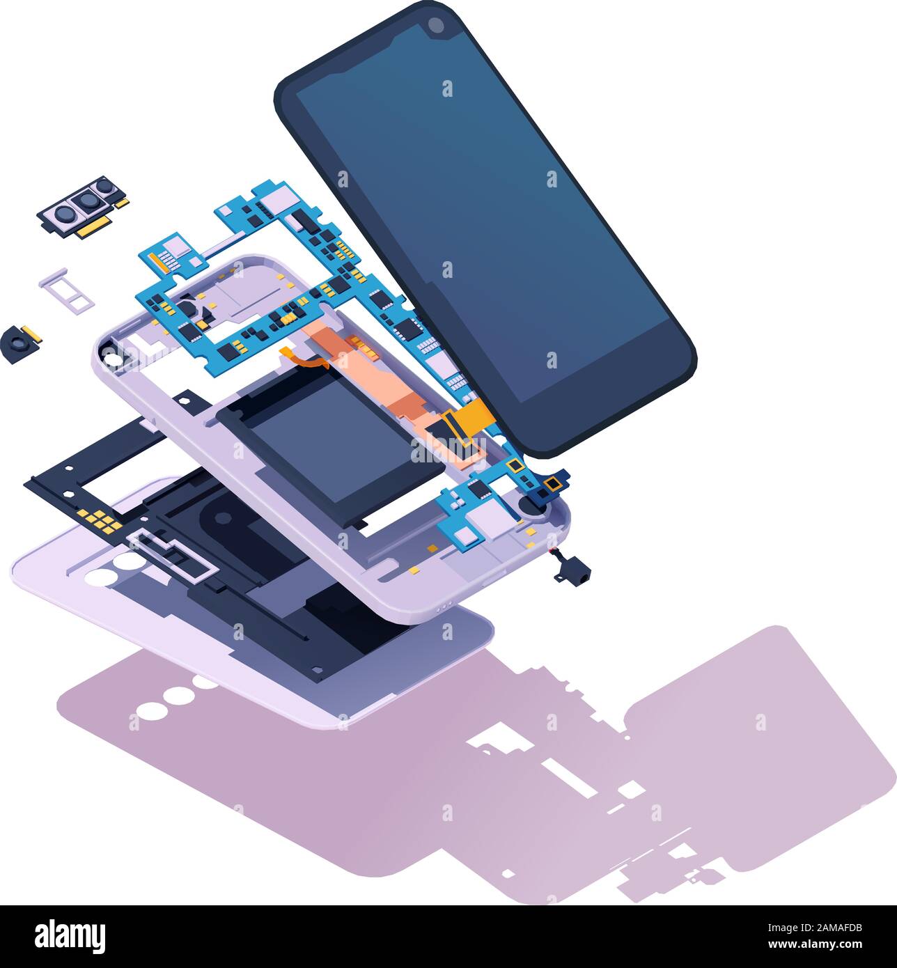 Smartphone Vector isométrico desmontado Ilustración del Vector