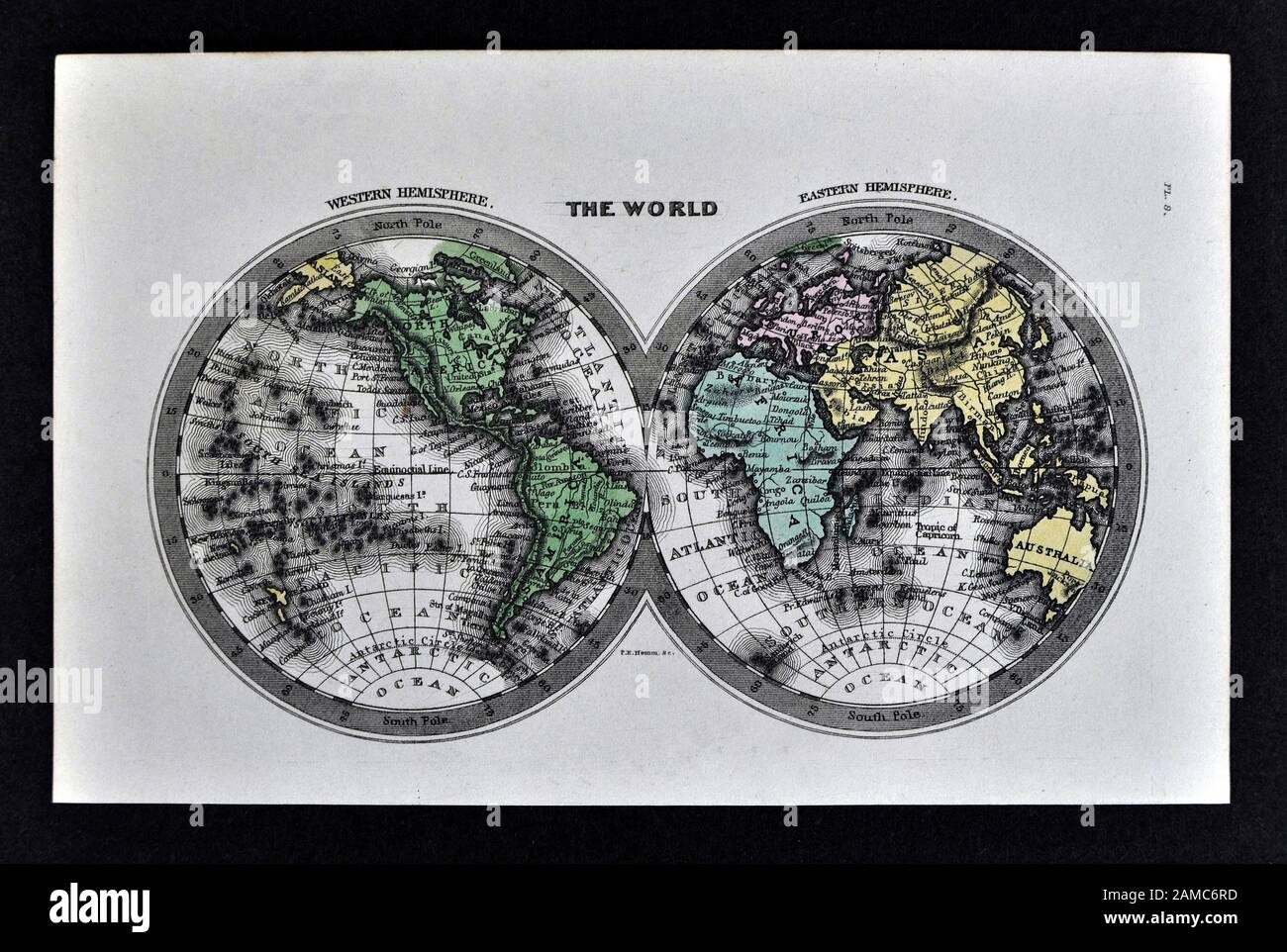 1834 Carey Mapa del Mundo África Asia Europa América del Norte y América del Sur Foto de stock