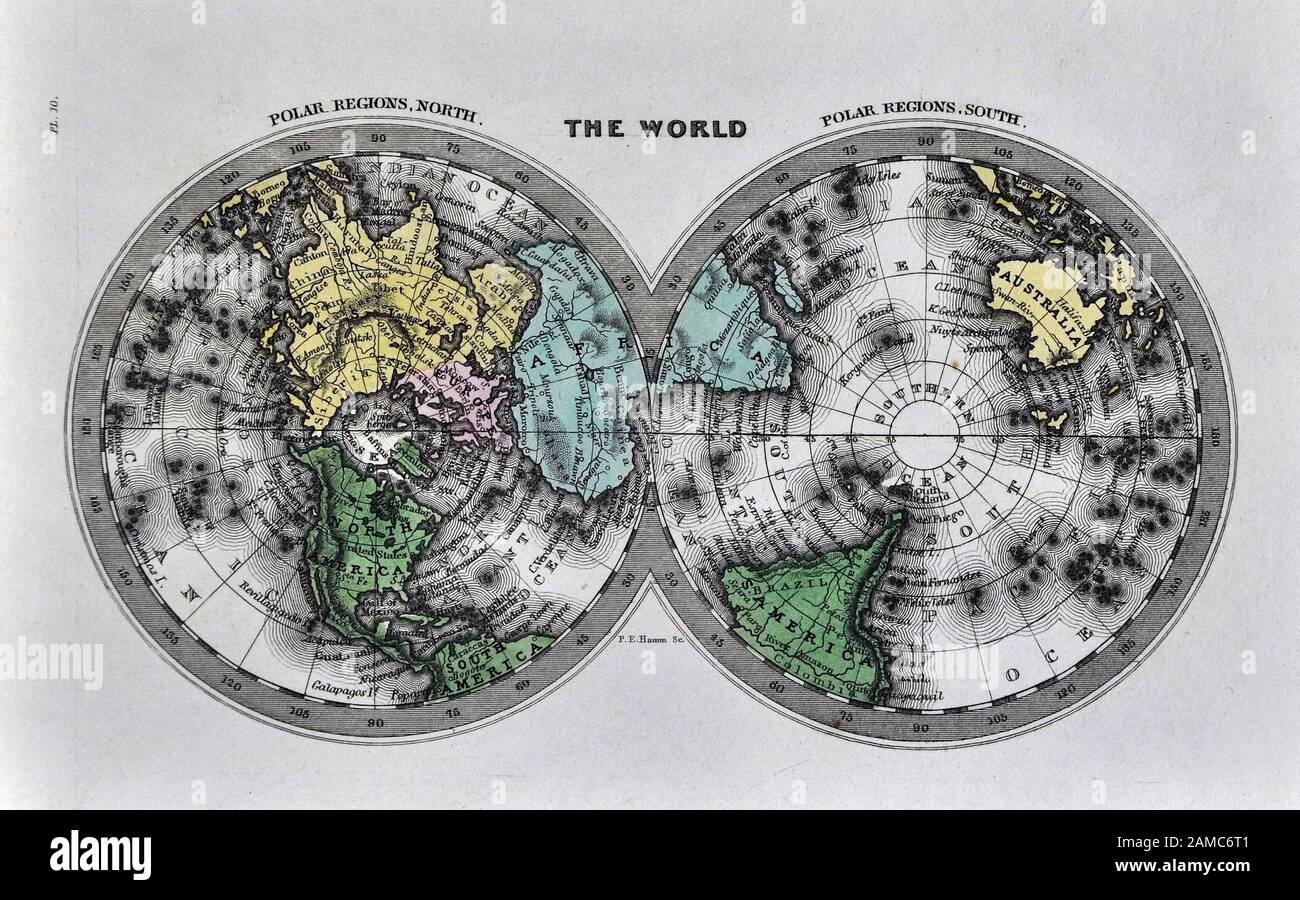 1834 Carey Mapa del mundo polar ártico proyecciones Antártida Polo Norte  Fotografía de stock - Alamy