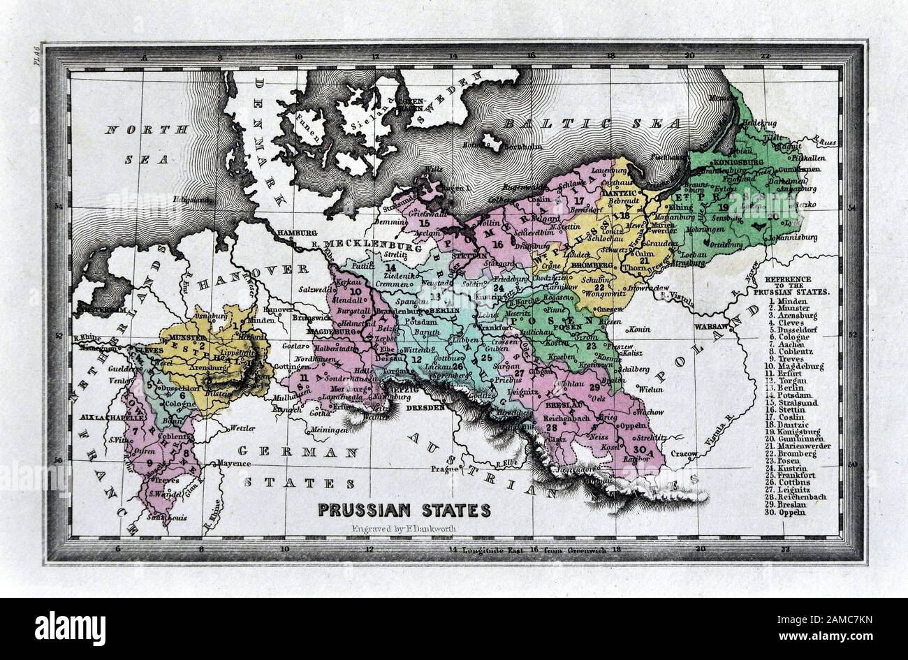 1834 Carey Mapa de Prusia Alemania Polonia Berlin Brandenburg Europa Foto de stock