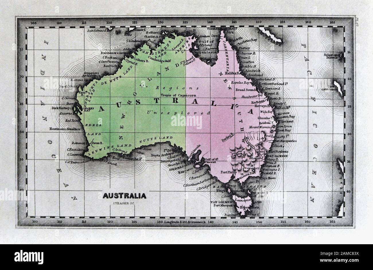 1834 Carey Mapa de Australia Antique Foto de stock