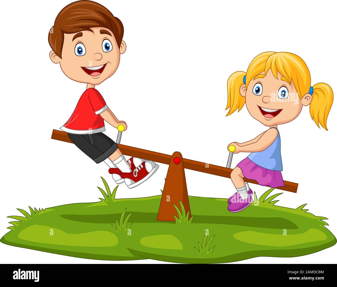 Niños de dibujos animados jugando en seesaw en el parque Imagen Vector de  stock - Alamy