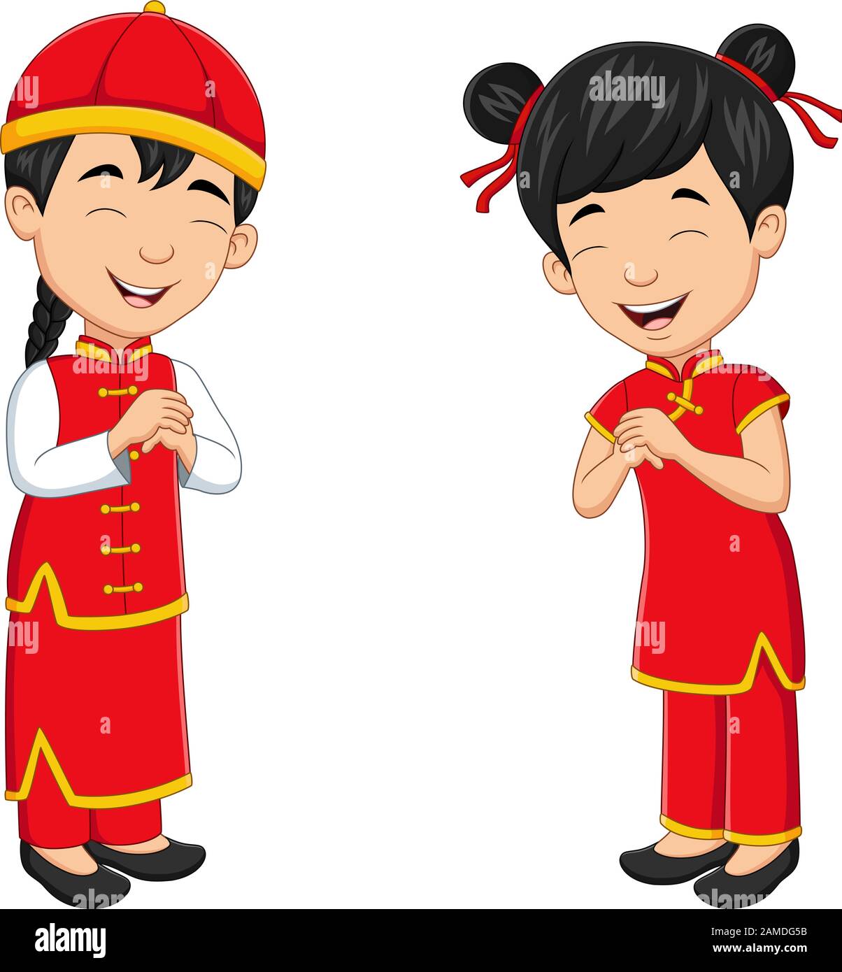 Niños chinos de dibujos animados con traje chino tradicional Imagen Vector  de stock - Alamy