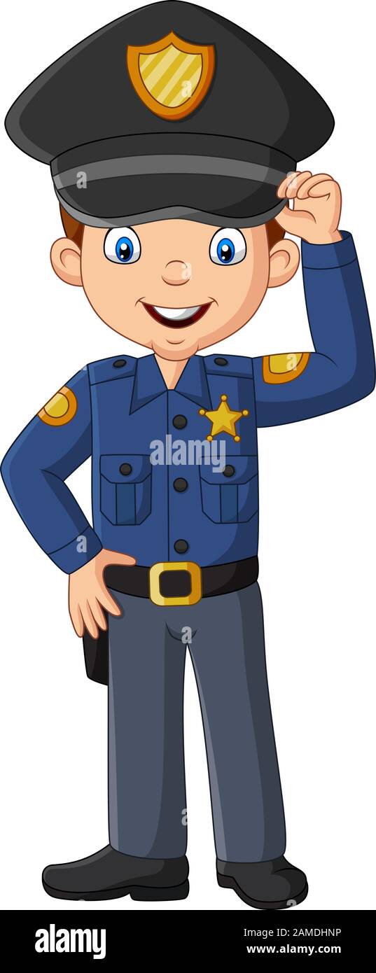 Policía sonriente de dibujos animados de pie Imagen Vector de stock - Alamy