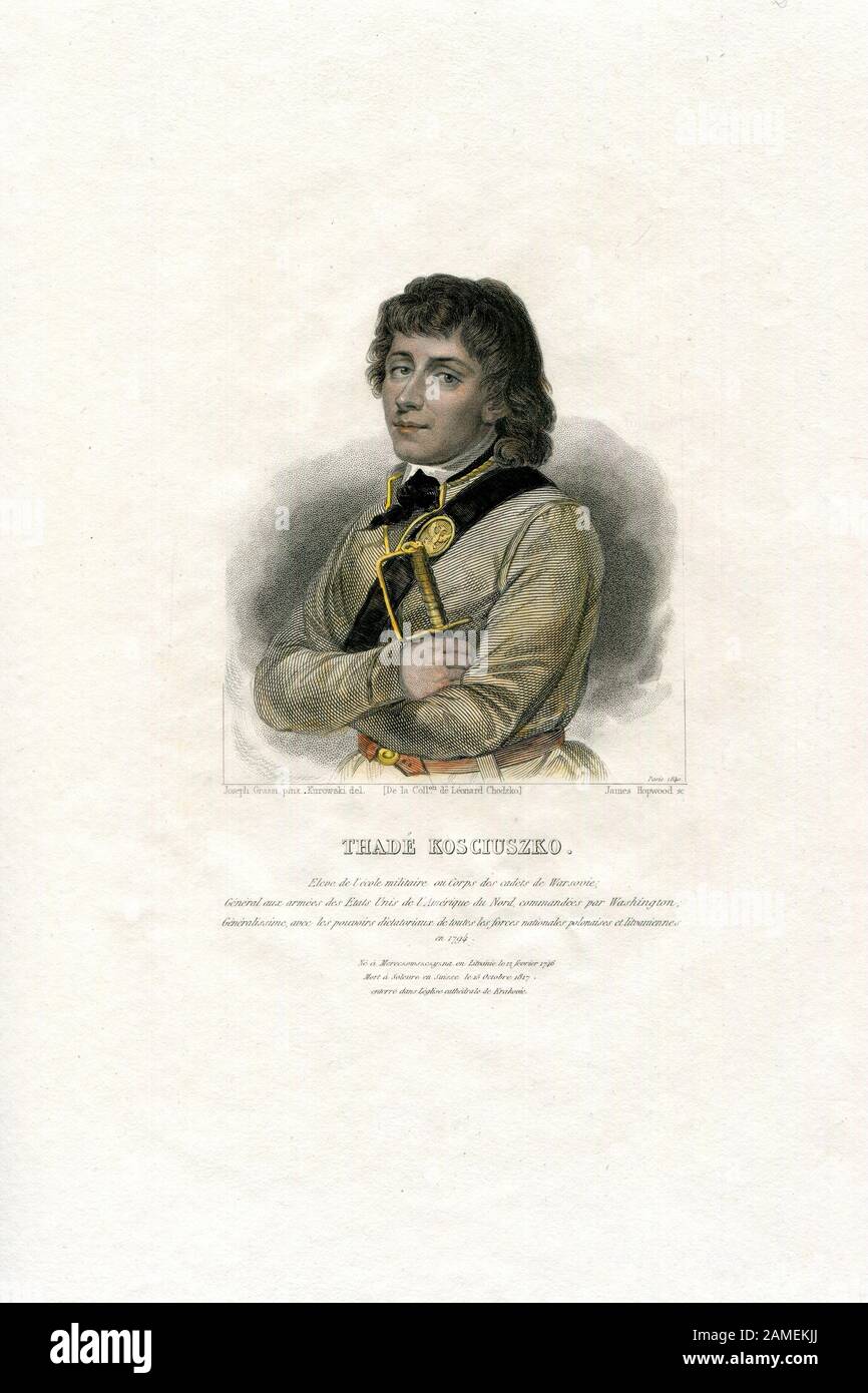 Tadeusz Kosciuszko (1746-1817). Estudiante de la escuela militar del cuerpo de cadetes en Varsovia; General del ejército de los Estados Unidos de América del Norte bajo Foto de stock