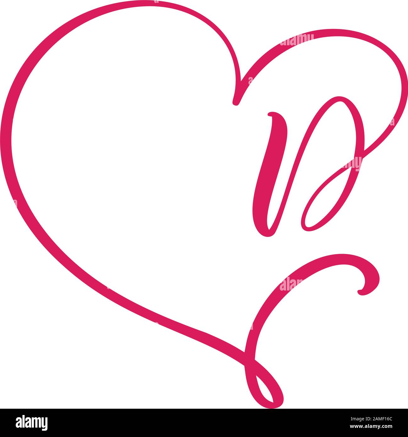 Vector Vintage floral carta monograma D. Calligraphy elemento logo Valentine florece marco. Signo de corazón dibujado a mano para la decoración y el diseño de la página Ilustración del Vector