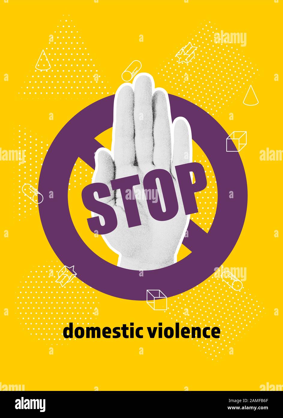 La violencia doméstica pop art banner sobre fondo amarillo Ilustración del Vector