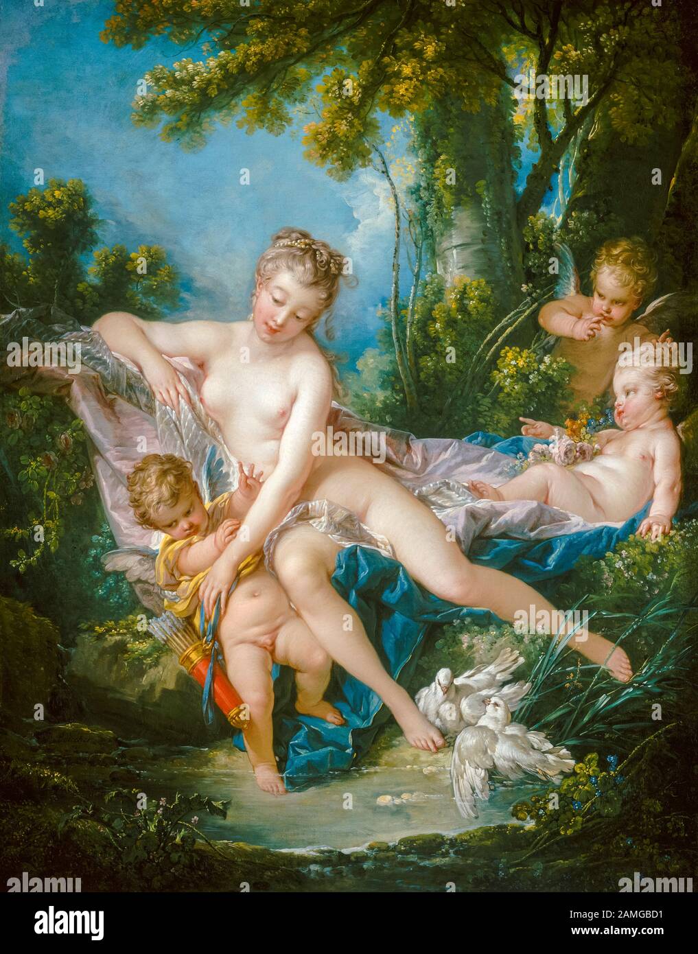 Francois Boucher, Venus consolando Amor, o, el Baño de Venus, pintura, 1751 Foto de stock
