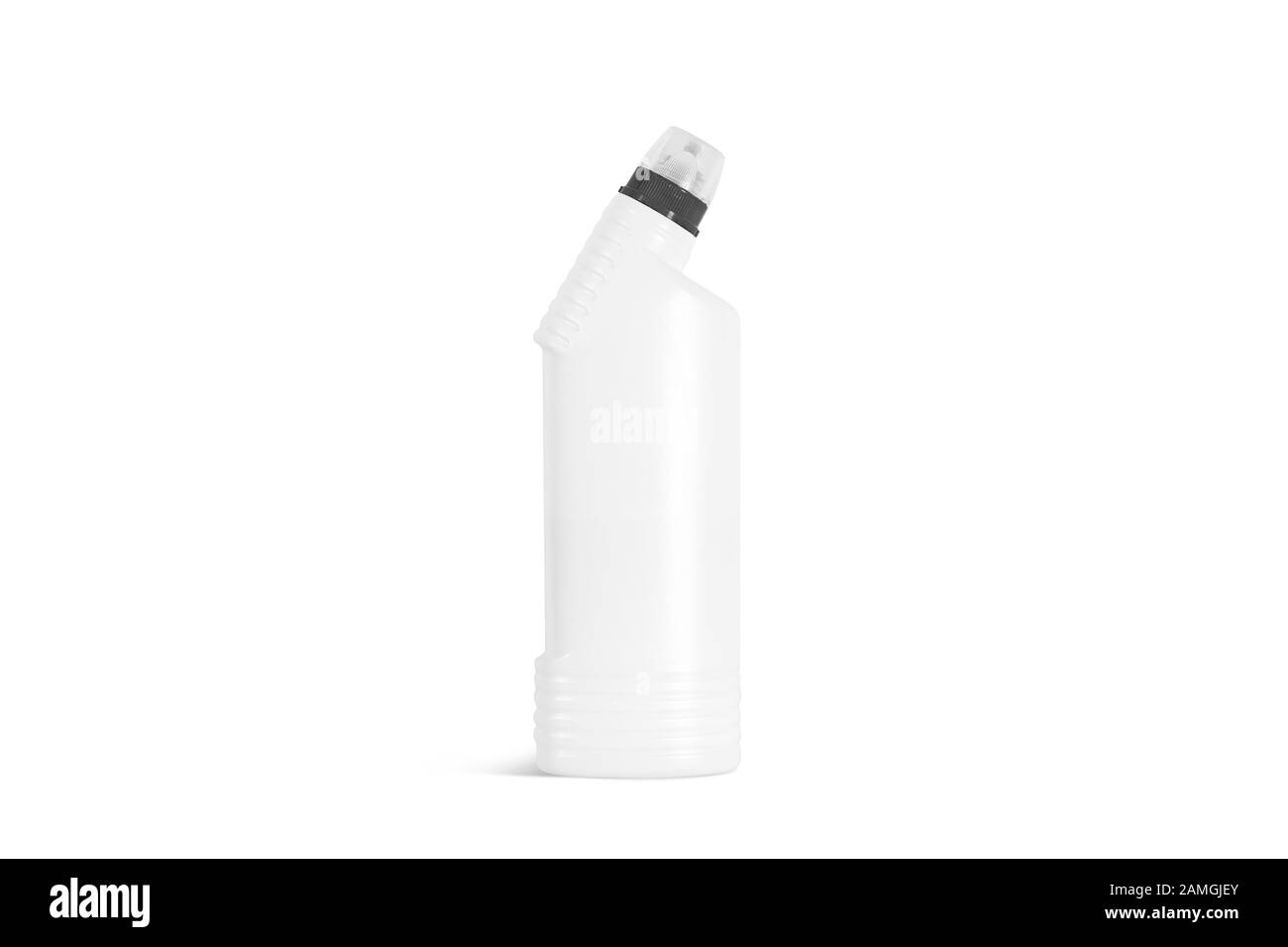 La botella de detergente blanco se mofa, vista frontal Foto de stock