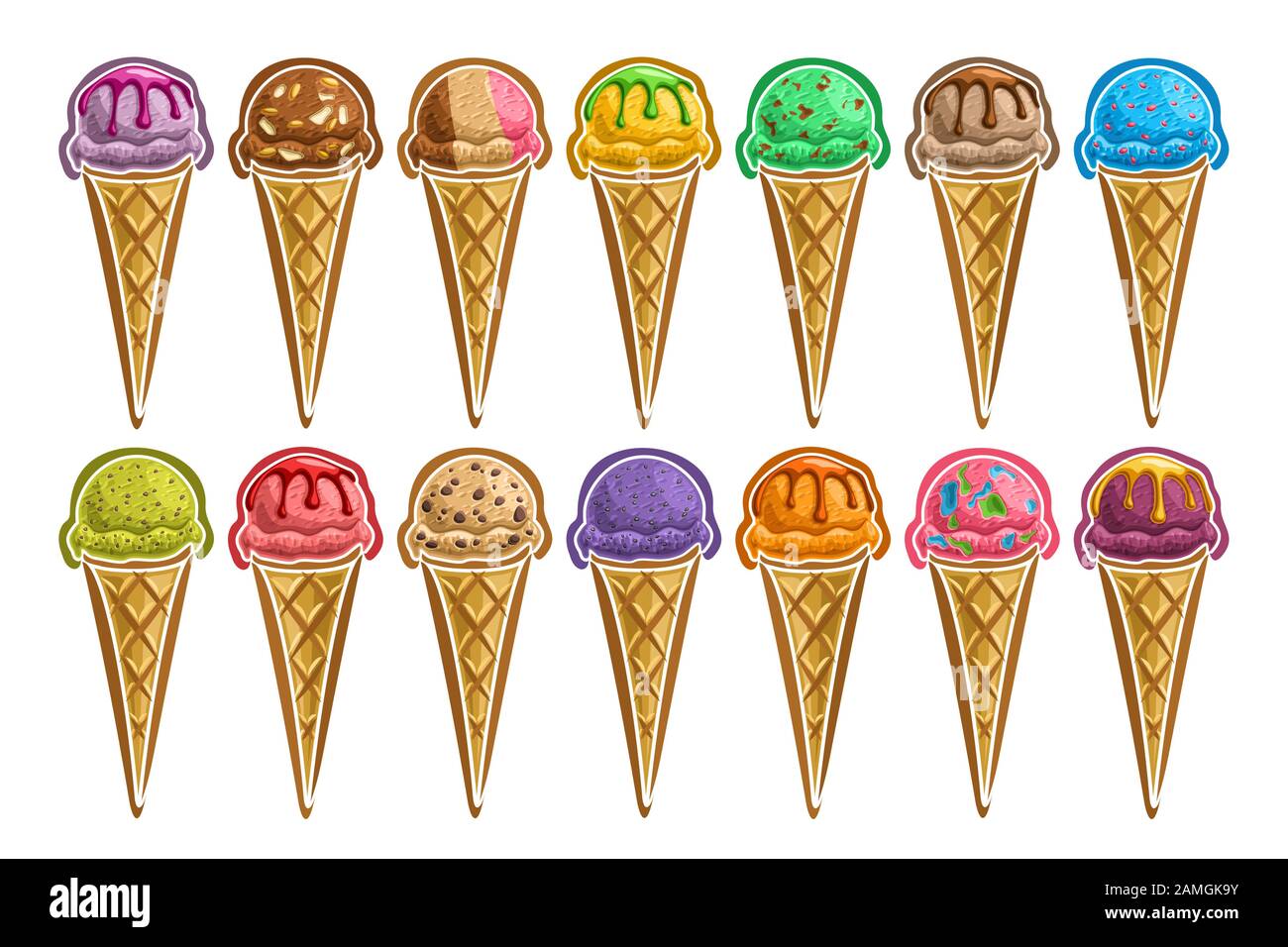 Vector conjunto de helados Cones, grupo de 14 ilustraciones ...