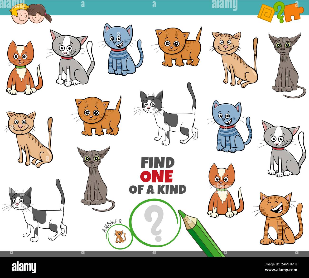 Ilustración de dibujos animados de encontrar Uno De Un Tipo de juego  educativo de imágenes con gatos cómicos y Personajes de Kittens Imagen  Vector de stock - Alamy