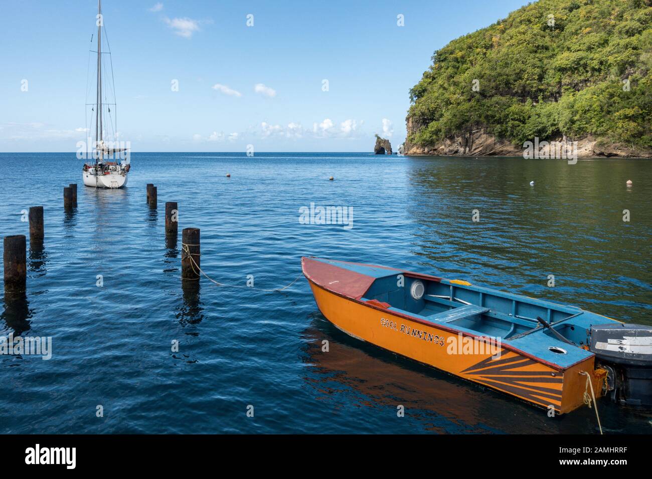 Bahía Wallilabou, conjunto de Piratas del Caribe, San Vicente y las Granadinas, Islas de Barlovento, Caribe, Indias Occidentales Foto de stock