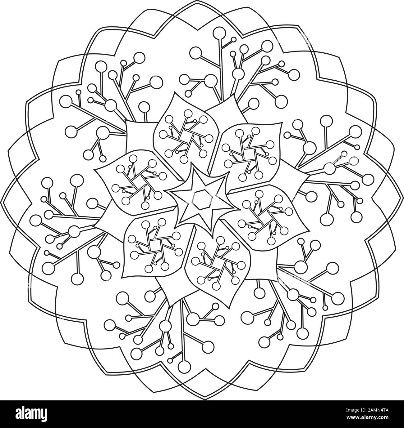 Mandala - Flor, Naturaleza, Círculo De Energía Símbolo En Blanco Y Negro Ilustración del Vector