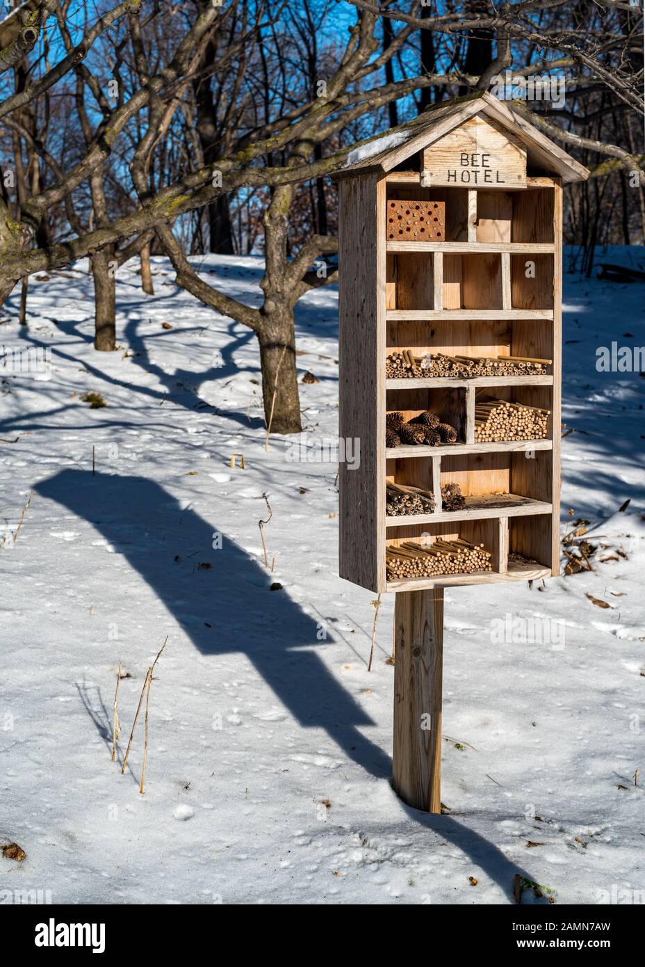 Bee House en invierno en Lyndale Park en Minneapolis, Minnesota Foto de stock