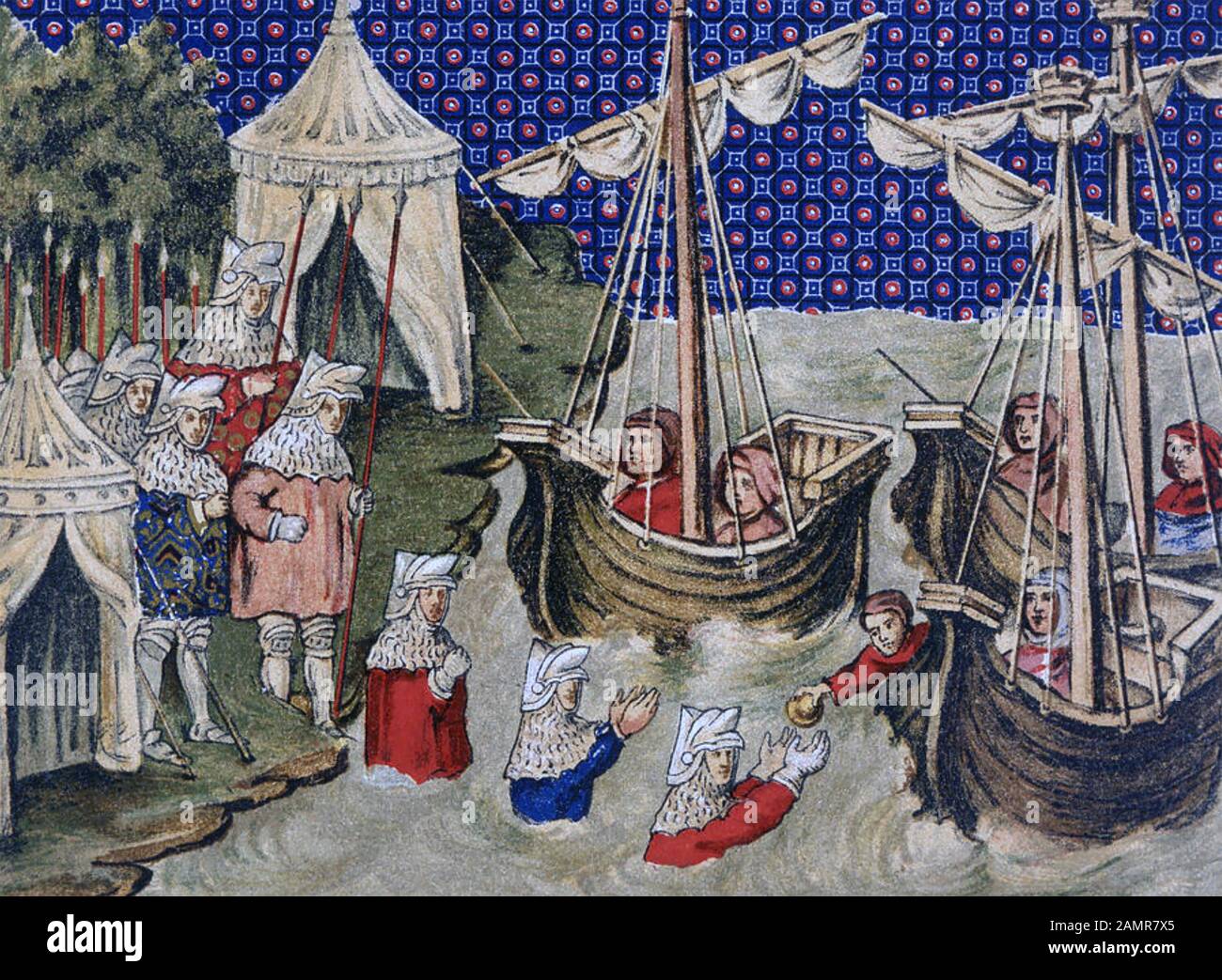 Richard II (1367-1400) el enorme ejército del rey en Irlanda recibiendo suministros en 1395 Foto de stock