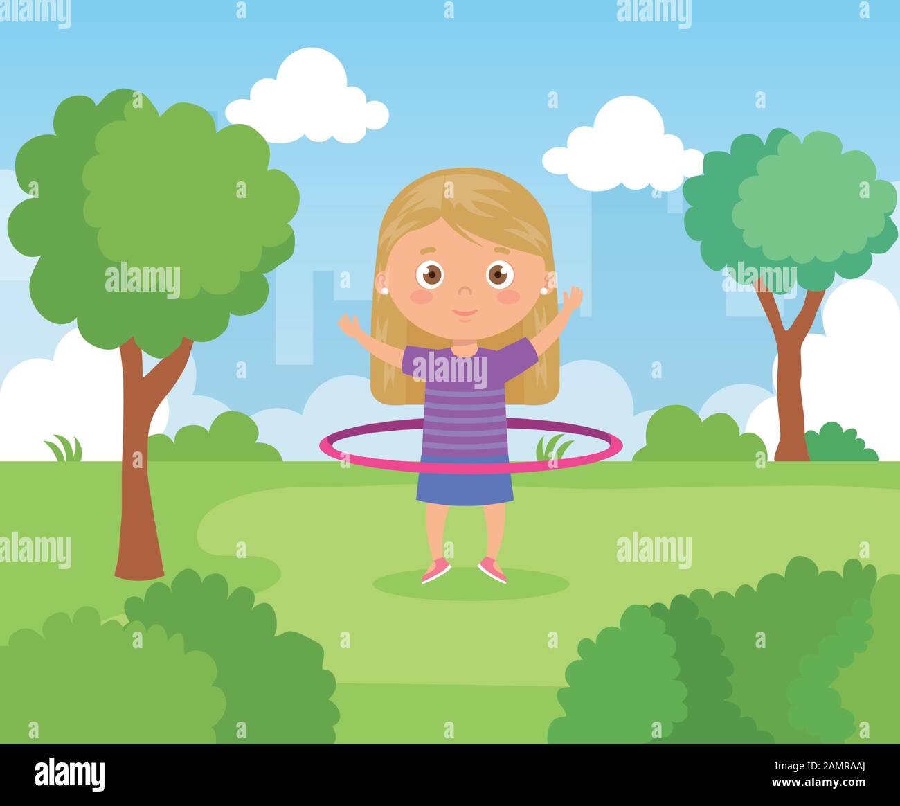 Niña Linda Jugando Con Hula Hoop Ilustraciones svg, vectoriales, clip art  vectorizado libre de derechos. Image 169468461