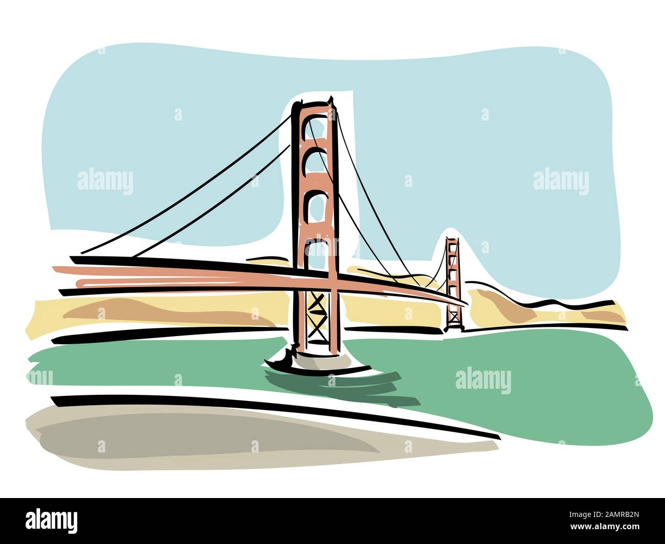 Ilustración del Golden Gate de San Francisco. Foto de stock