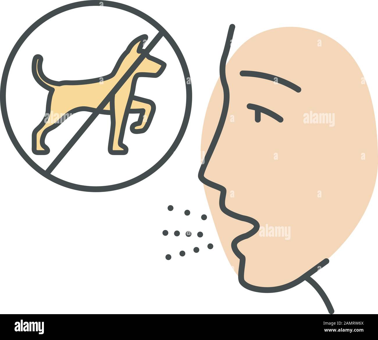 Icono de color de alergia al perro. Reacción alérgica del cuerpo. Caspa de  mascotas alergénicas, saliva y piel. Prohibición de perros. Enfermedad  respiratoria causada por alérgenos animales Imagen Vector de stock -
