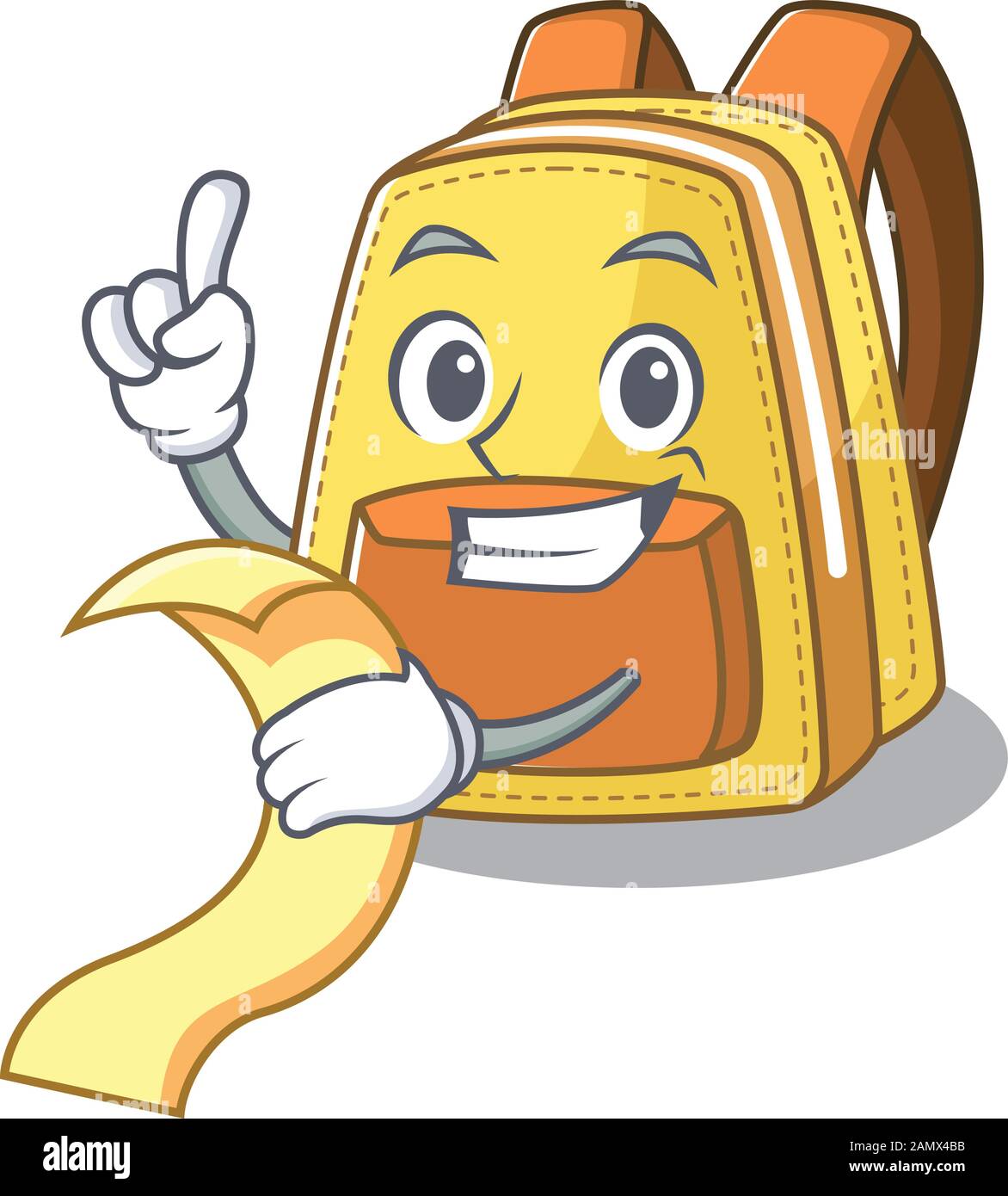 Un divertido personaje de dibujos animados de la mochila escolar para niños  con un menú Imagen Vector de stock - Alamy
