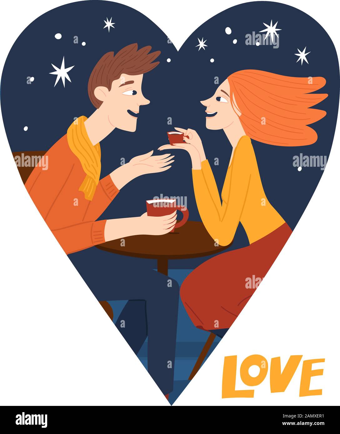Forma de corazón cartel o tarjeta de San Valentín con pareja enamorada en  la cafetería Imagen Vector de stock - Alamy