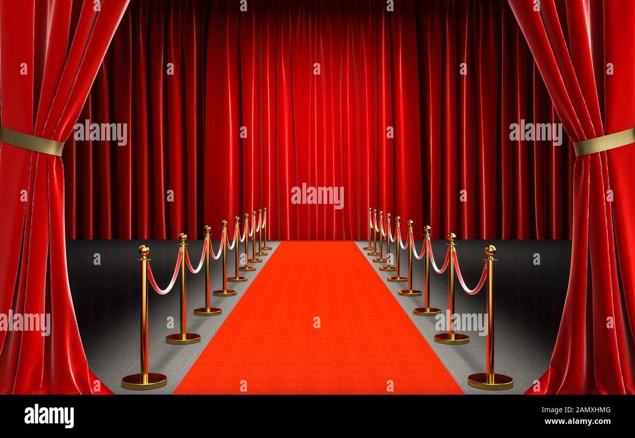 entrada de un cine con alfombra roja y barreras con cuerda de terciopelo,  cortinas rojas en el fondo y la entrada. nadie alrededor. celebridad y  exclusiv Fotografía de stock - Alamy