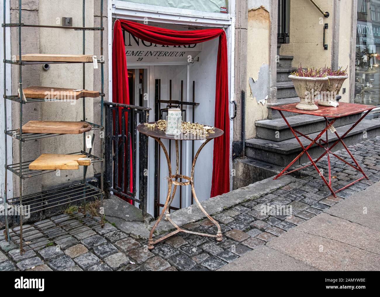 La Boheme Wiingaard interieur. Tienda de venta de antiguedades y decoración para el hogar. 39 Gothersgade, Dinamarca, Copenhague Foto de stock