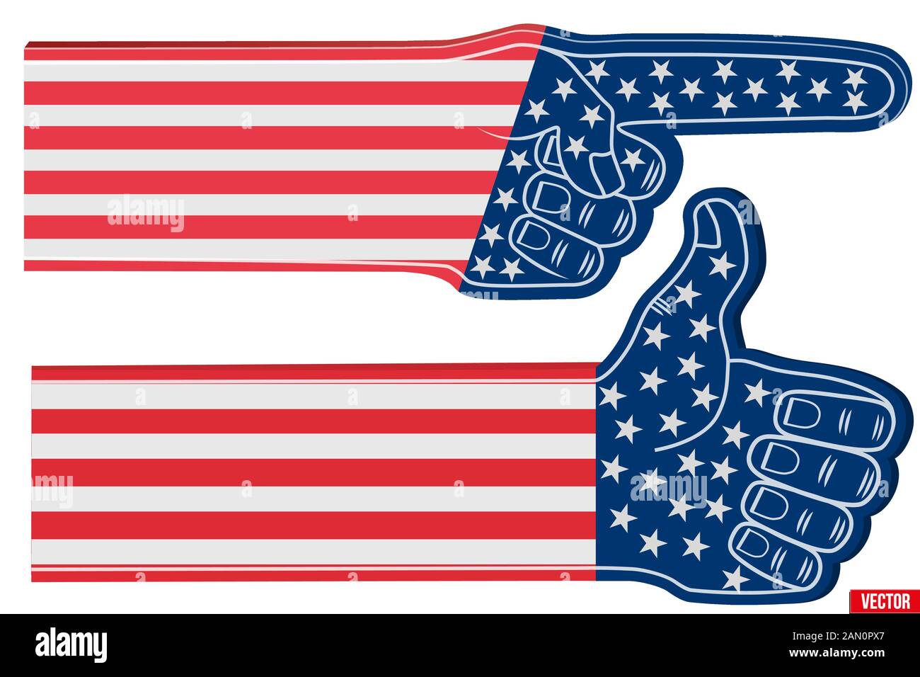 Deportes y punto de dedo de espuma como bandera EE.UU. Ilustración del Vector